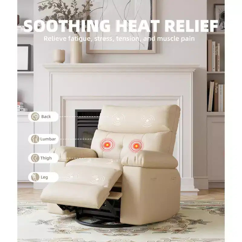 Oversized Recliner Chair with Heat and Massage - 360° Swivel, Manual Rocking, Faux Leather