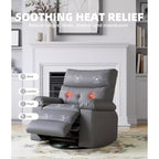 Oversized Recliner Chair with Heat and Massage - 360° Swivel, Manual Rocking, Faux Leather