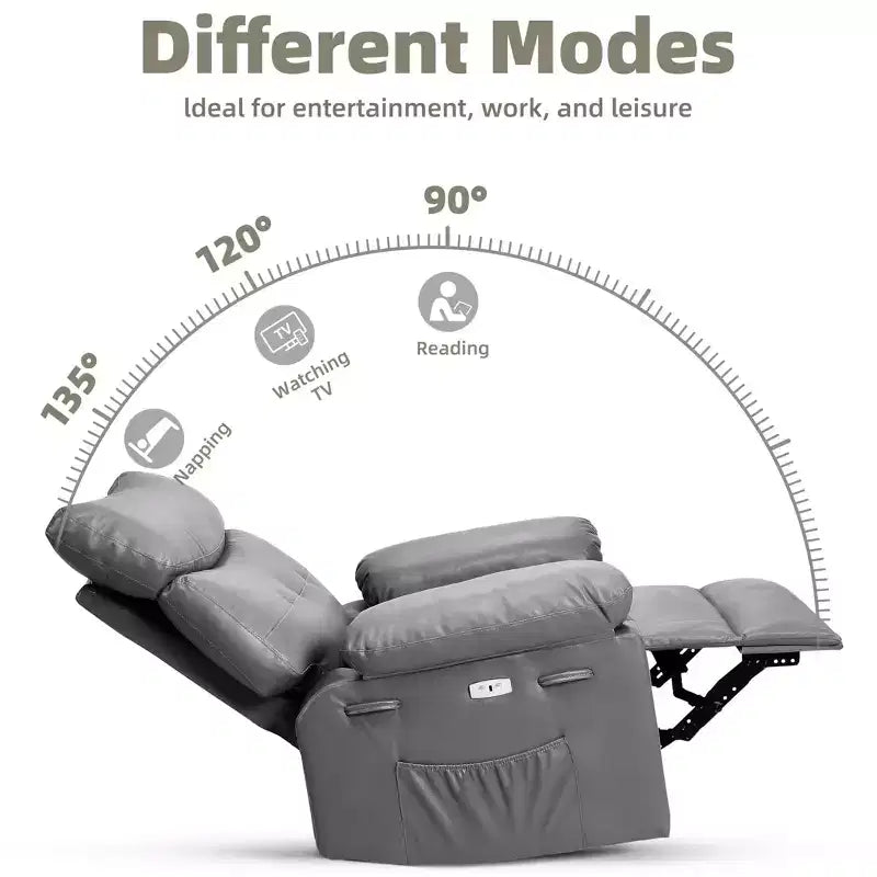 Oversized Recliner Chair with Heat and Massage - 360° Swivel, Manual Rocking, Faux Leather