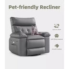 Oversized Recliner Chair with Heat and Massage - 360° Swivel, Manual Rocking, Faux Leather