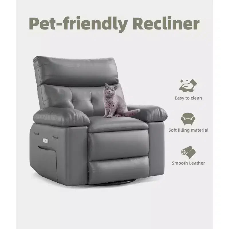 Oversized Recliner Chair with Heat and Massage - 360° Swivel, Manual Rocking, Faux Leather