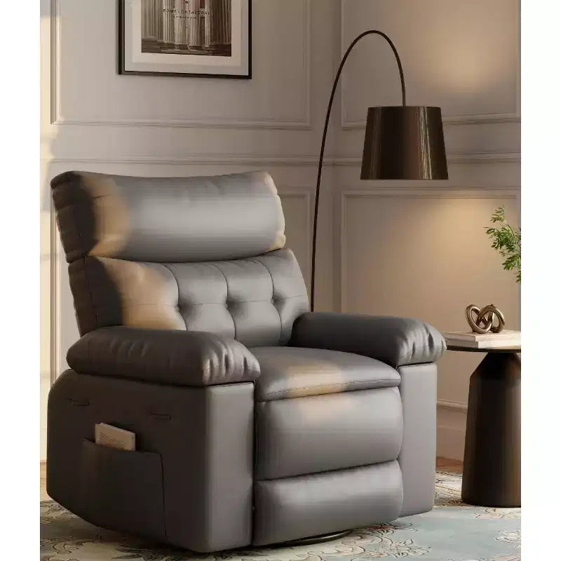 Oversized Recliner Chair with Heat and Massage - 360° Swivel, Manual Rocking, Faux Leather