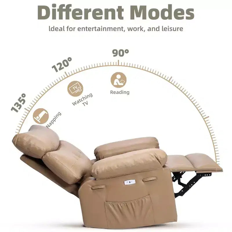 Oversized Recliner Chair with Heat and Massage - 360° Swivel, Manual Rocking, Faux Leather