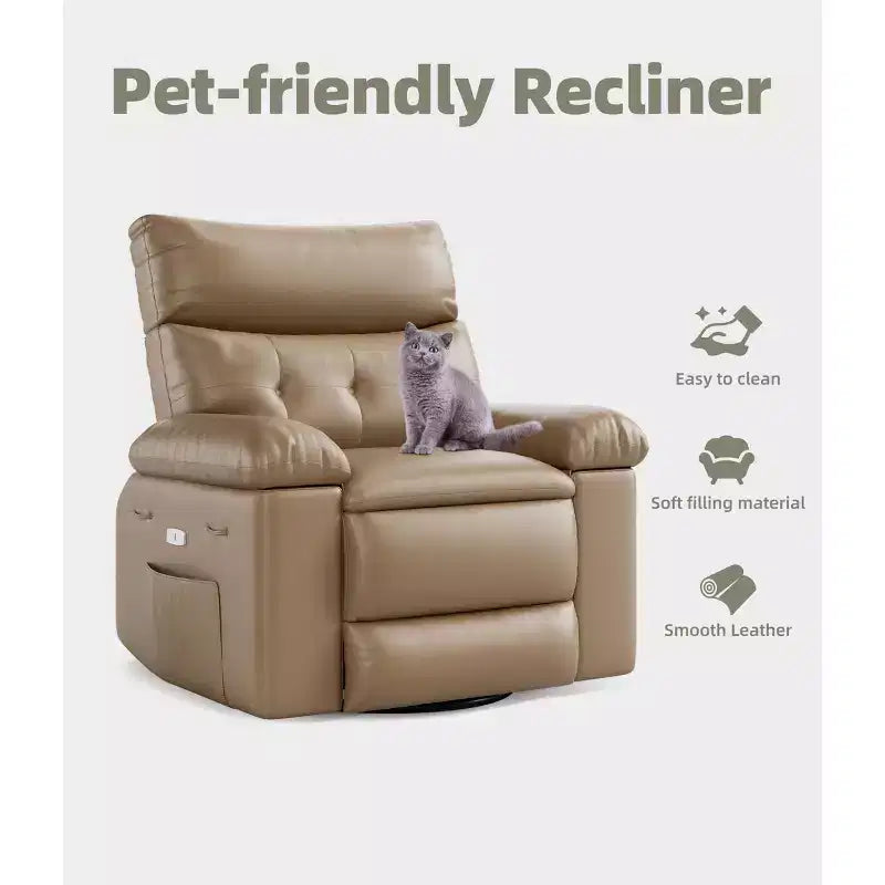 Oversized Recliner Chair with Heat and Massage - 360° Swivel, Manual Rocking, Faux Leather