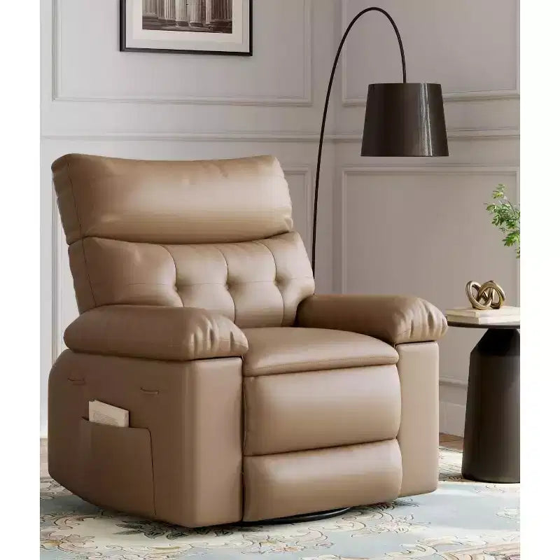 Oversized Recliner Chair with Heat and Massage - 360° Swivel, Manual Rocking, Faux Leather