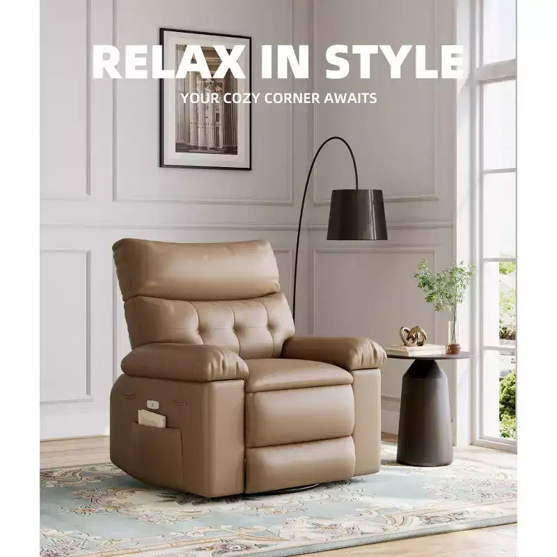Oversized Recliner Chair with Heat and Massage - 360° Swivel, Manual Rocking, Faux Leather