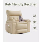 Oversized Recliner Chair with Heat and Massage - 360° Swivel, Manual Rocking, Faux Leather