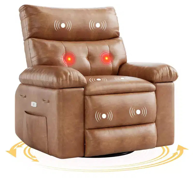 Oversized Recliner Chair with Heat and Massage - 360° Swivel, Manual Rocking, Faux Leather