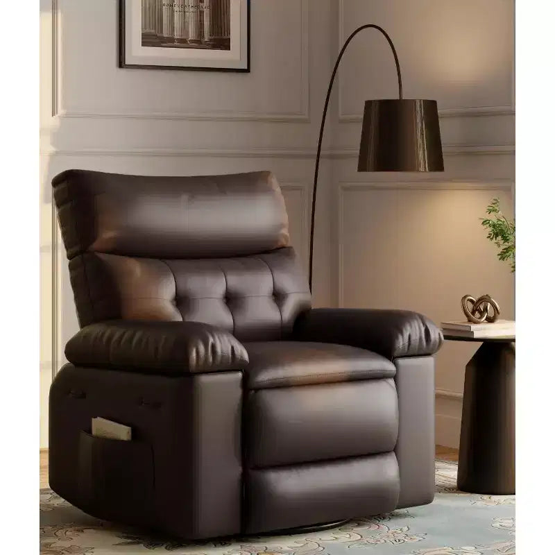 Oversized Recliner Chair with Heat and Massage - 360° Swivel, Manual Rocking, Faux Leather