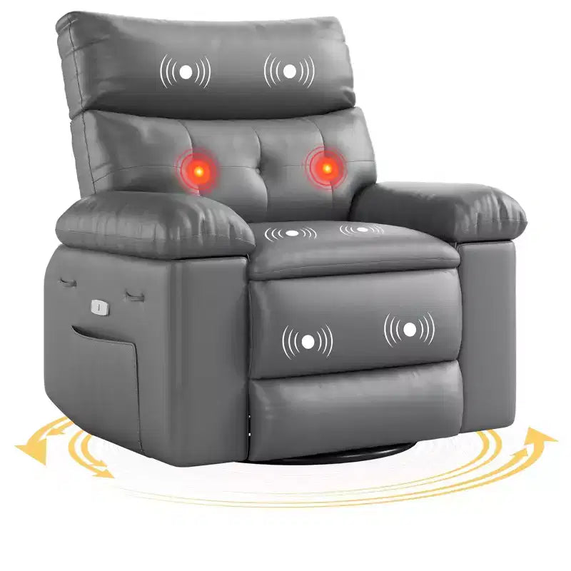 Oversized Recliner Chair with Heat and Massage - 360° Swivel, Manual Rocking, Faux Leather