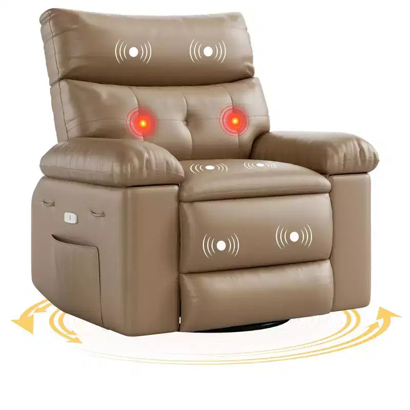 Oversized Recliner Chair with Heat and Massage - 360° Swivel, Manual Rocking, Faux Leather