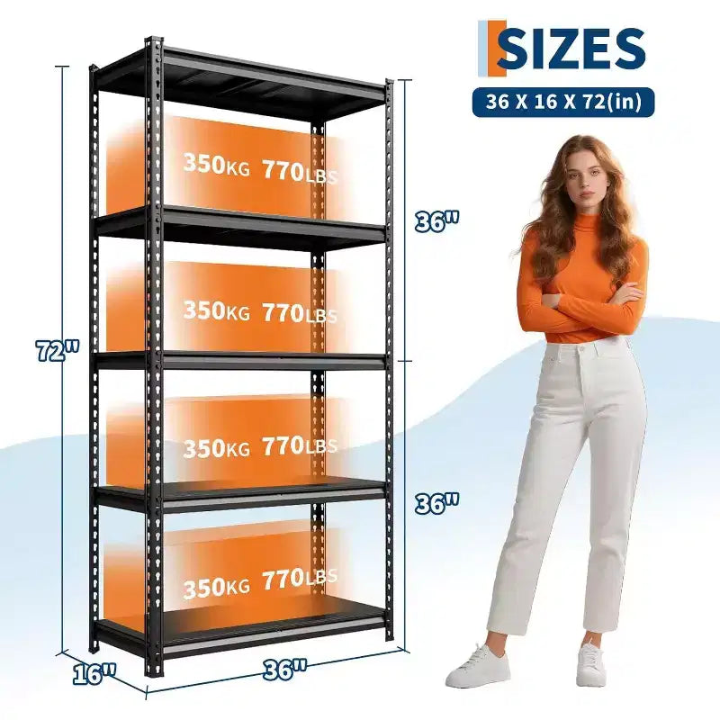 5-Tier Storage Shelves,Steel Garage Shelving Unit,Adjustable Industrial Rack,Matte Metal Standing Shelf for Warehouse,Basement,Kitchen,Workshop