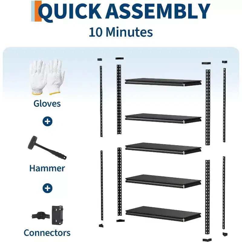 5-Tier Storage Shelves,Steel Garage Shelving Unit,Adjustable Industrial Rack,Matte Metal Standing Shelf for Warehouse,Basement,Kitchen,Workshop