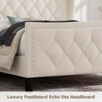 Luxury Upholstered Platform Bed Frame with Adjustable Headboard - Velvet Fabric & Wood Slat Support