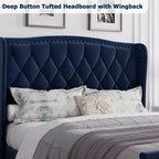 Luxury Upholstered Platform Bed Frame with Adjustable Headboard - Velvet Fabric & Wood Slat Support