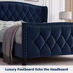 Luxury Upholstered Platform Bed Frame with Adjustable Headboard - Velvet Fabric & Wood Slat Support