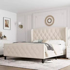 Luxury Upholstered Platform Bed Frame with Adjustable Headboard - Velvet Fabric & Wood Slat Support