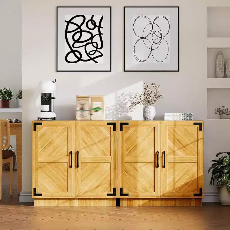 31.5" Farmhouse Storage Cabinet - Coffee Bar Console with Adjustable Shelf & Doors for Kitchen, Living Room in Black Brown