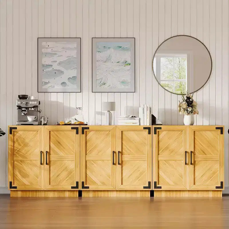 31.5" Farmhouse Storage Cabinet - Coffee Bar Console with Adjustable Shelf & Doors for Kitchen, Living Room in Black Brown