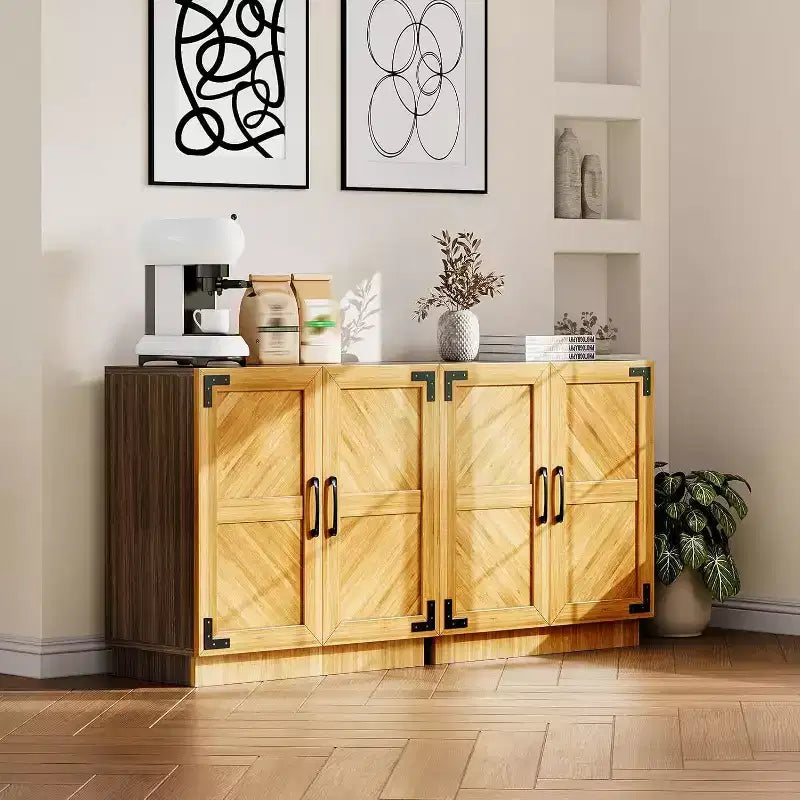31.5" Farmhouse Storage Cabinet - Coffee Bar Console with Adjustable Shelf & Doors for Kitchen, Living Room in Black Brown