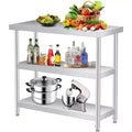 COZONY Stainless Steel Work Table with 3 Tiers & Optional Locking Casters, 24/36 in Utility Prep Table for Kitchen, Restaurant, Garage