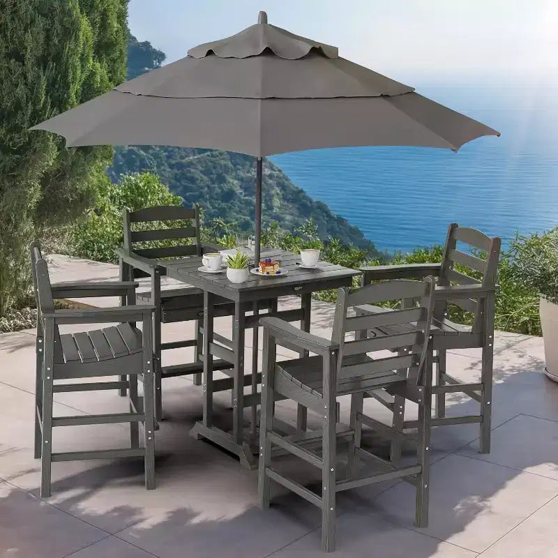 Table de bar d'extérieur VINGLI, table de patio carrée en HDPE hauteur bar avec trou pour parasol, table de bistrot haute tout temps pour patio,, jardin, piscine