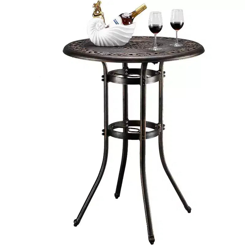 VINGLI Outdoor Bar Table, Cast Aluminum Bar Height Patio Table with Umbrella Hole, Patio Dining Table Tall Bistro Table for Garden Porch Yard Balcony