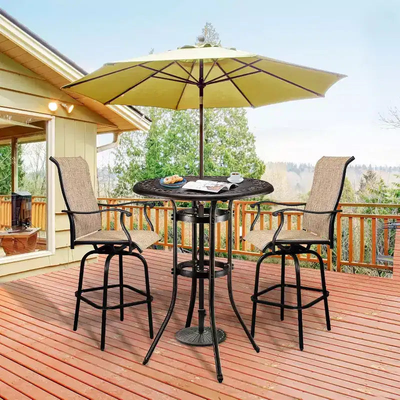 Table de bar VINGLI pour l'extérieur, table de patio en fonte d'aluminium hauteur bar avec trou pour parasol, table de salle à manger de patio haute, table de bistrot pour jardin, porche, cour, balcon