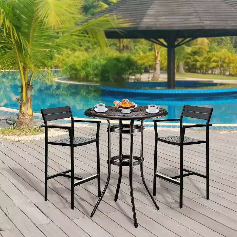 Table de bar VINGLI pour l'extérieur, table de patio en fonte d'aluminium hauteur bar avec trou pour parasol, table de salle à manger de patio haute, table de bistrot pour jardin, porche, cour, balcon