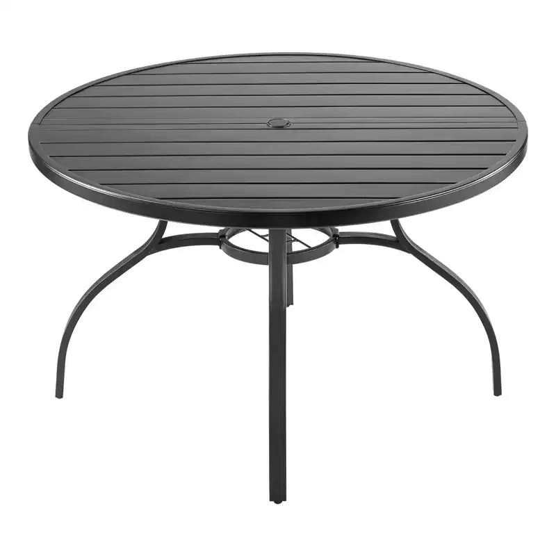 VEVOR Outdoor Patio Dining Table, 47 inch Round Metal Steel Slat Backyard Bistro Tables, with 1.5 in Umbrella Hole, for Lawn Garden Porch, Black