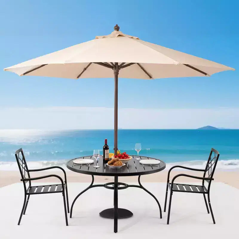 Table de salle à manger d'extérieur VEVOR, table de bistro ronde de 47 pouces en métal à lattes d'acier, avec trou de parasol de 1,5 pouce, pour pelouse, jardin, porche, noir