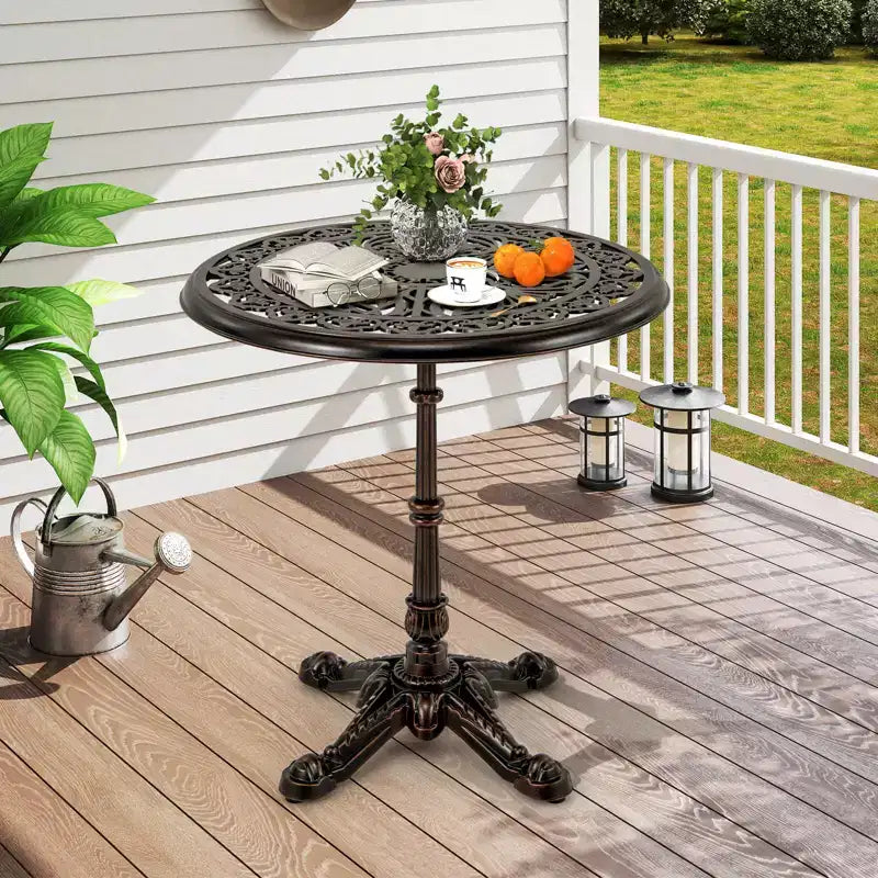 Costway 27 Round Cast Aluminum Patio Bistro Table with Hollow Top Cross Base for Backyard
