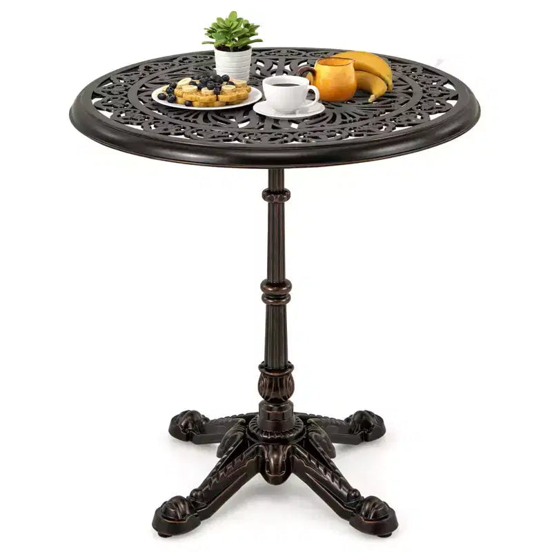Table de bistro d'extérieur ronde Costway 27 en fonte d'aluminium avec base creuse en croix