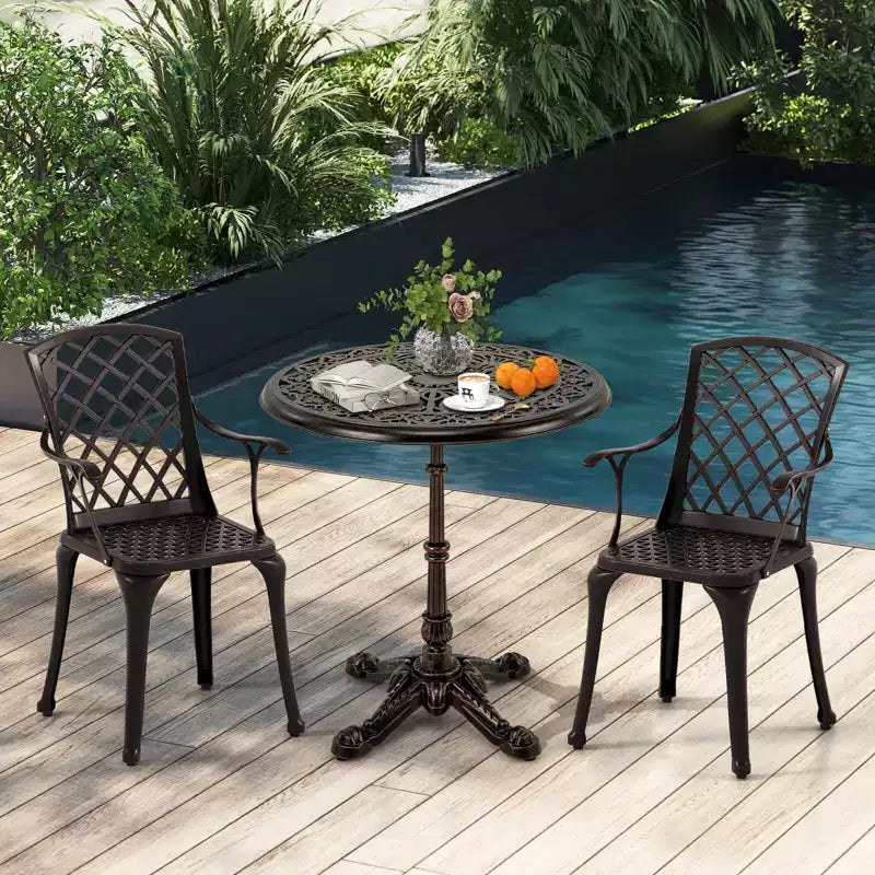 Table de bistro d'extérieur ronde Costway 27 en fonte d'aluminium avec base creuse en croix