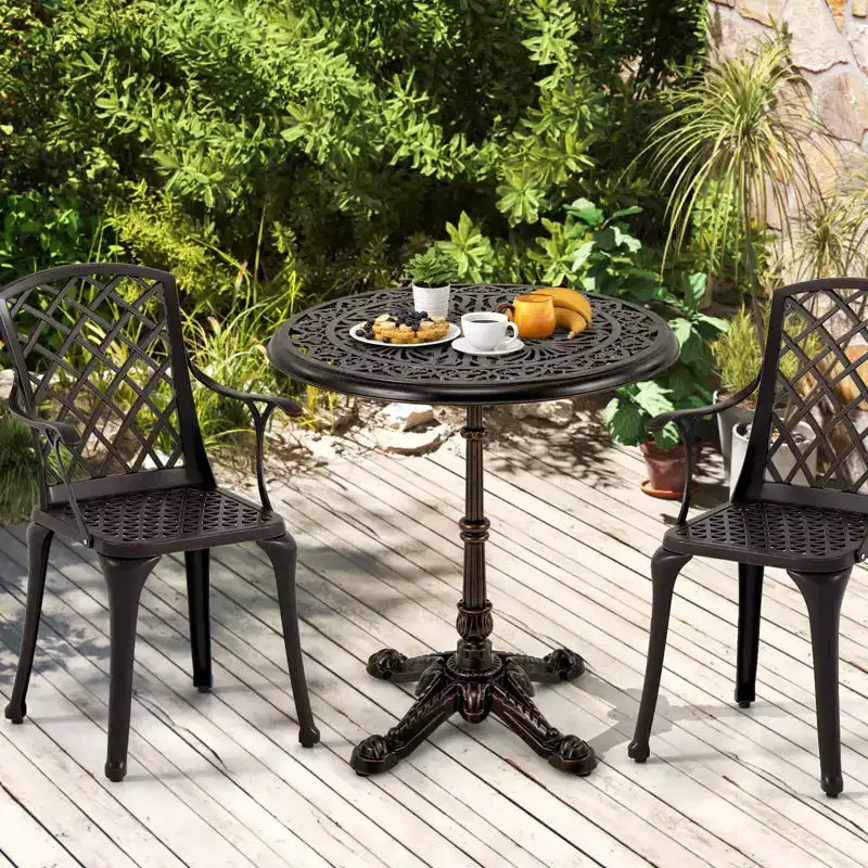 Table de bistro d'extérieur ronde Costway 27 en fonte d'aluminium avec base creuse en croix
