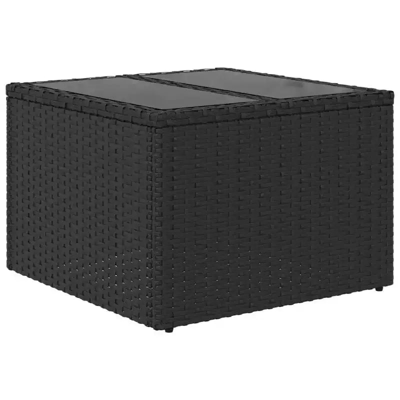 vidaXL Table de jardin noire en rotin PE, acier enduit de poudre, verre trempé