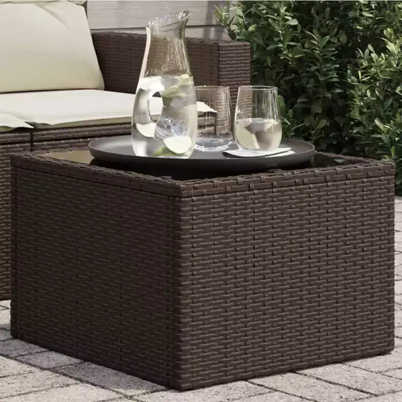 vidaXL Table de jardin noire en rotin PE, acier enduit de poudre, verre trempé