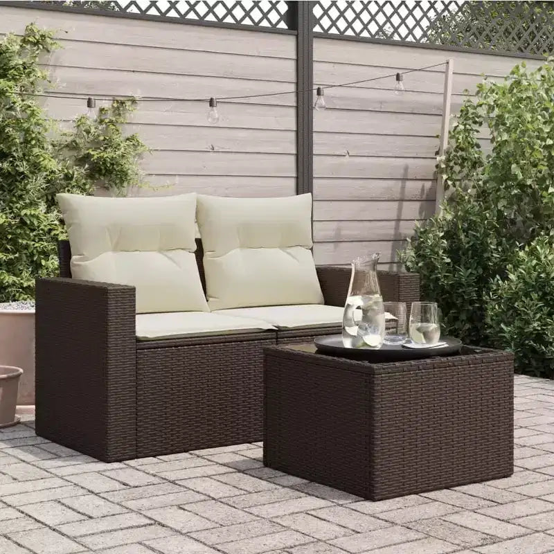 vidaXL Table de jardin noire en rotin PE, acier enduit de poudre, verre trempé