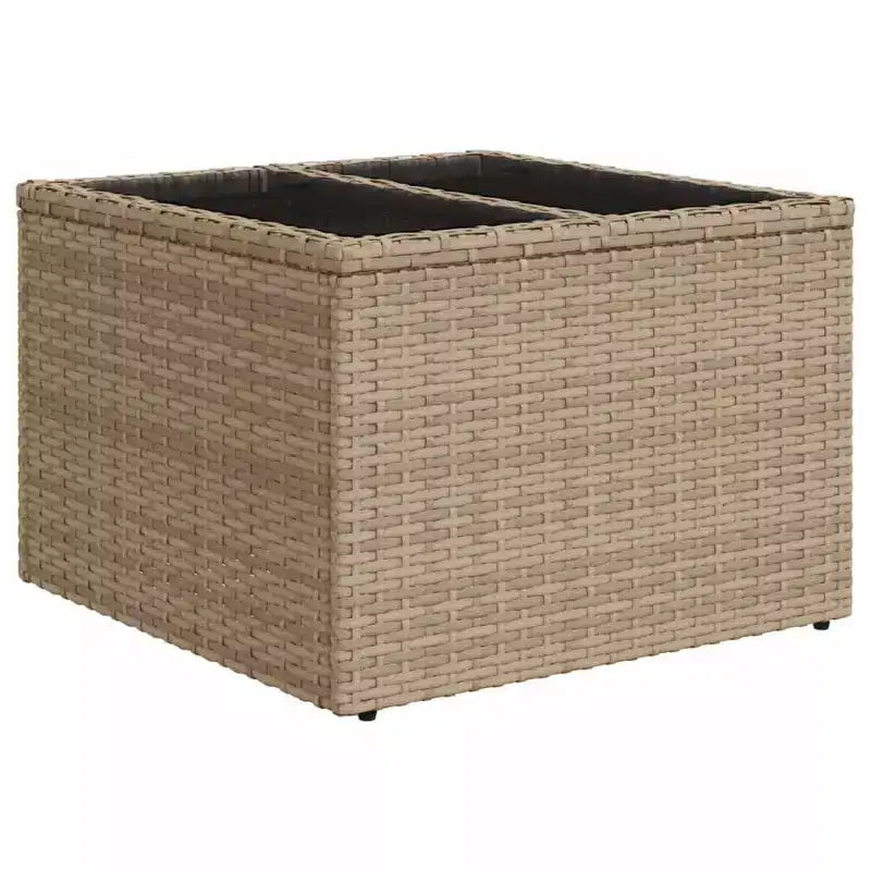 vidaXL Table de jardin noire en rotin PE, acier enduit de poudre, verre trempé