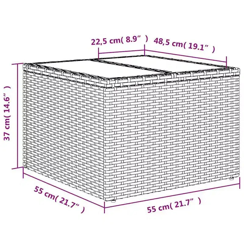 vidaXL Table de jardin noire en rotin PE, acier enduit de poudre, verre trempé