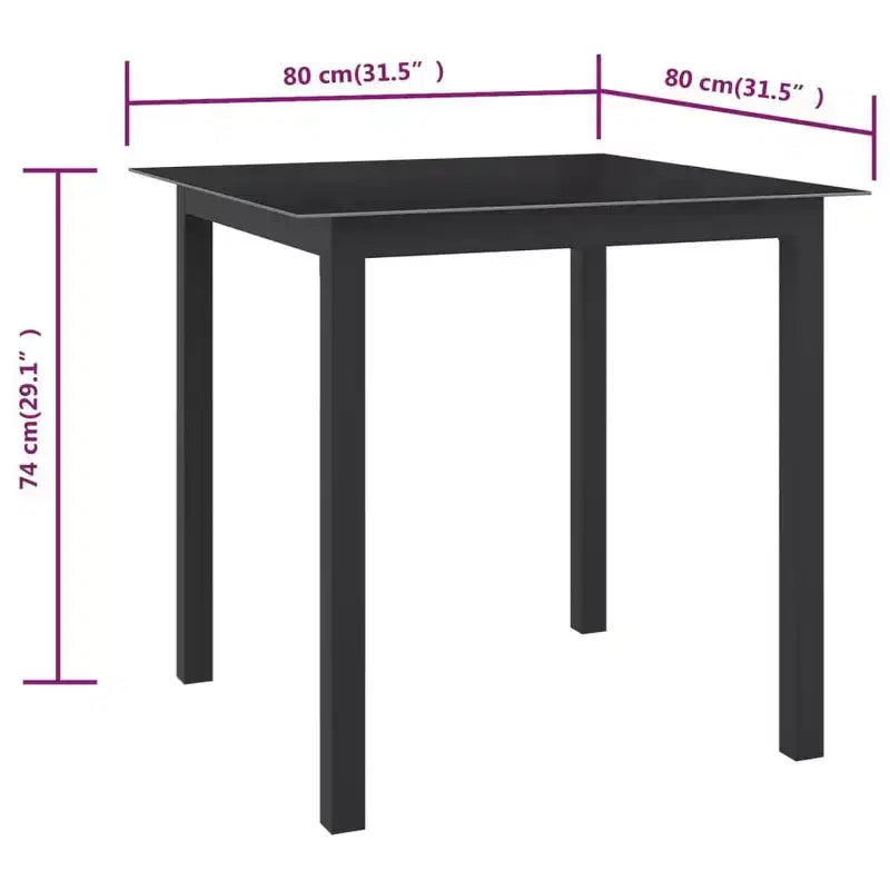 vidaXL Table de jardin noire aluminium, verre Table de jardin compacte et durable