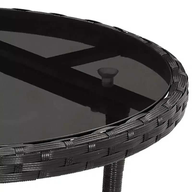 vidaXL Table à Dîner Ronde Table à Manger de Jardin en Verre Trempé et Résine Tressée - Noir