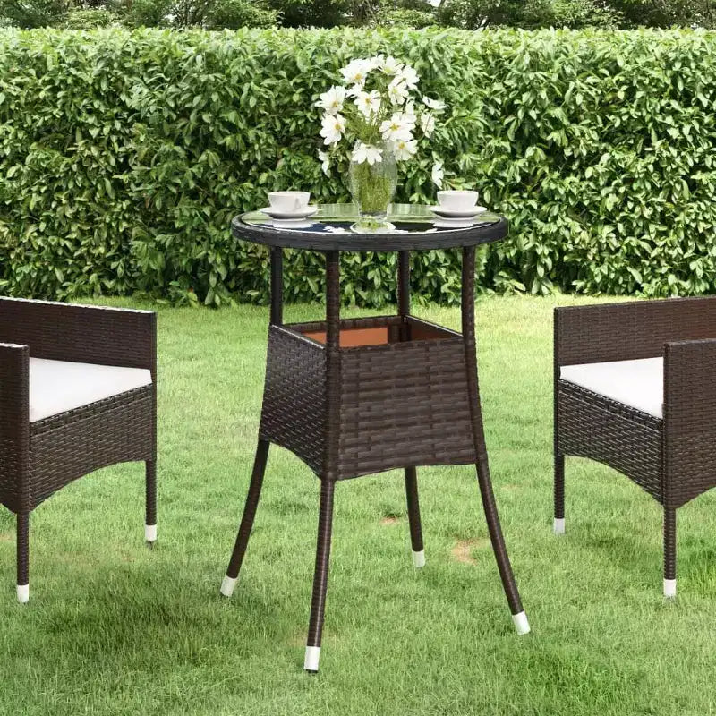 vidaXL Table à Dîner Ronde Table à Manger de Jardin en Verre Trempé et Résine Tressée - Noir
