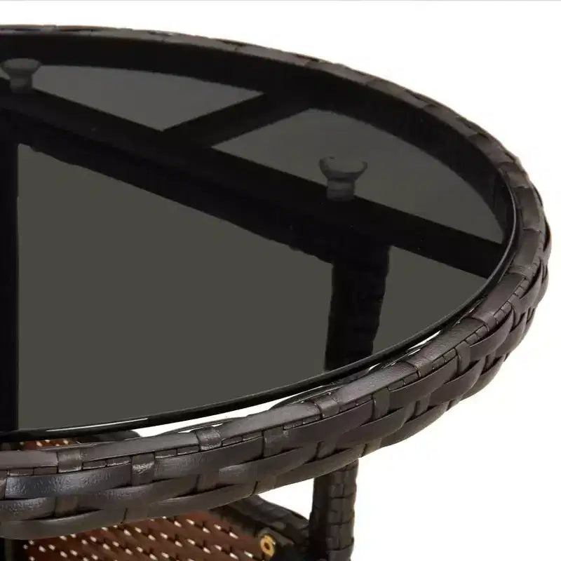 vidaXL Table à Dîner Ronde Table à Manger de Jardin en Verre Trempé et Résine Tressée - Noir