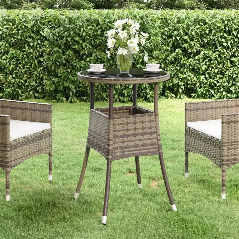 vidaXL Table à Dîner Ronde Table à Manger de Jardin en Verre Trempé et Résine Tressée - Noir