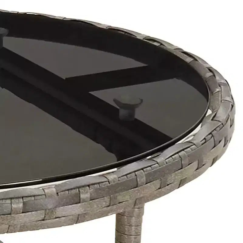 vidaXL Table à Dîner Ronde Table à Manger de Jardin en Verre Trempé et Résine Tressée - Noir