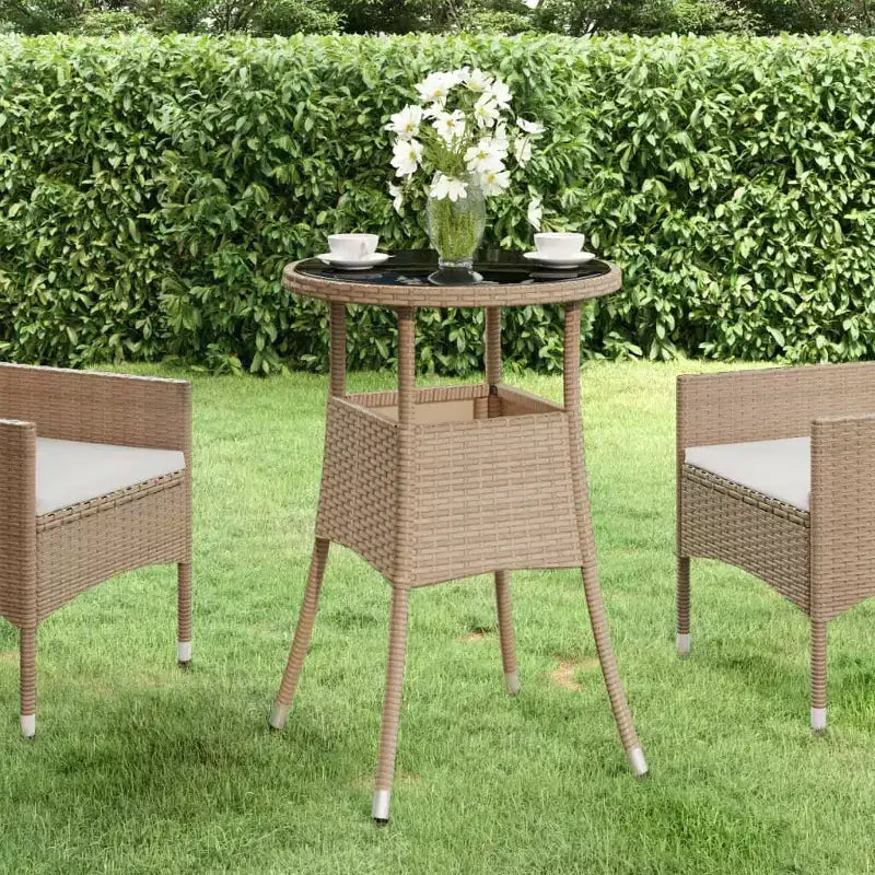 vidaXL Table à Dîner Ronde Table à Manger de Jardin en Verre Trempé et Résine Tressée - Noir