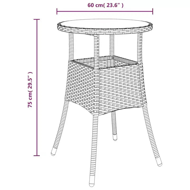 vidaXL Table à Dîner Ronde Table à Manger de Jardin en Verre Trempé et Résine Tressée - Noir