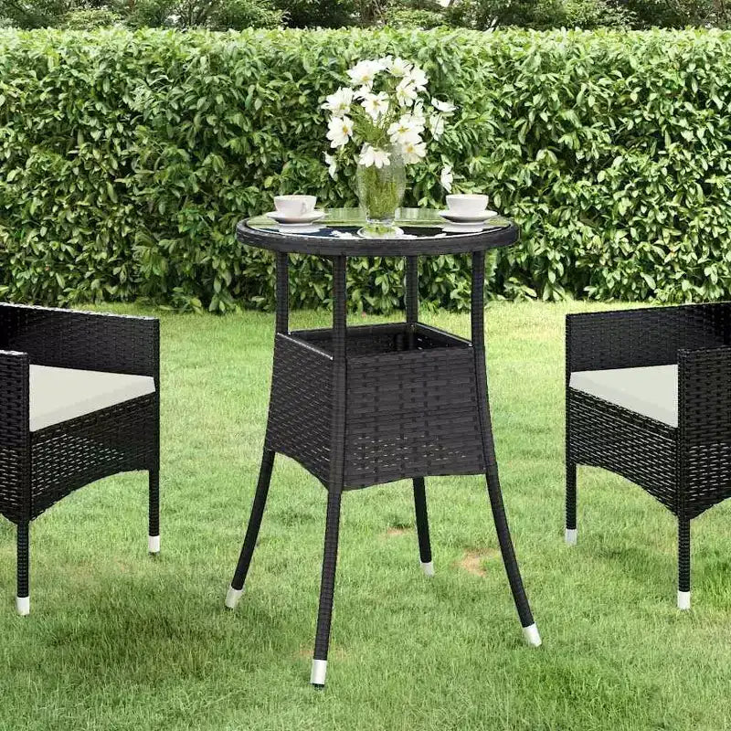 vidaXL Table à Dîner Ronde Table à Manger de Jardin en Verre Trempé et Résine Tressée - Noir