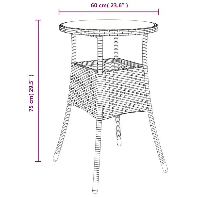 vidaXL Table à Dîner Ronde Table à Manger de Jardin en Verre Trempé et Résine Tressée - Noir